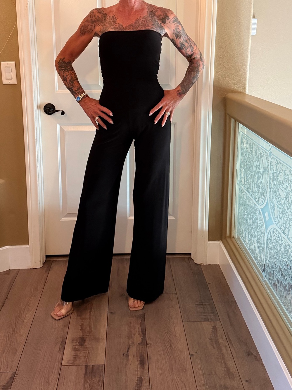 Norma Kamali Classic Black Strapless Wide-Leg Jumpsuit